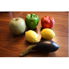6pc Artificial Fake Wood/Plastic/Styrofoam Fruit Veggi Apple~Pepper~Tomato~Lemon   292657936421